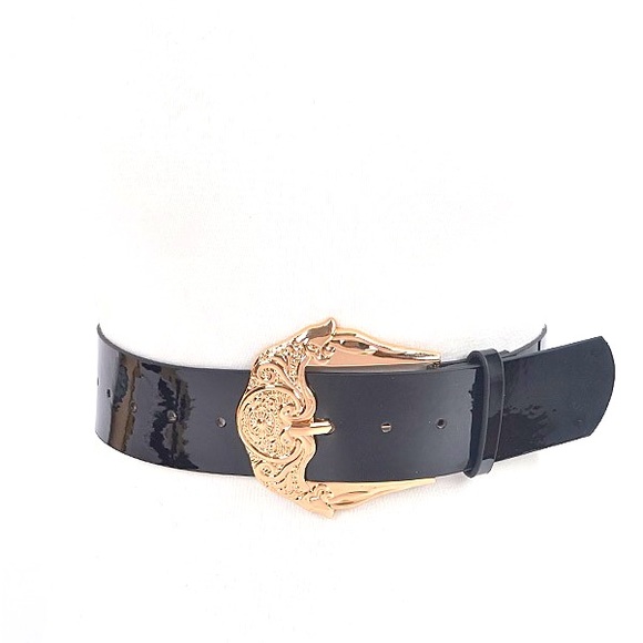 Plus Size White & Gold Patent Leather Statement Belt - Picture 4 of 9